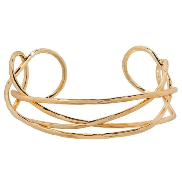 LC LAUREN CONRAD Mod/Contemporary Gold Textured Hammered Cuff Bracelet - Picture 1 of 1